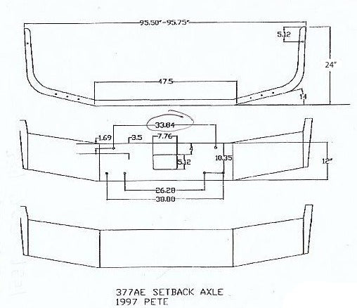 12" Steel Chrome Bumper With Fog Light Hole Cutouts for Peterbilt 377 Setback Axle - Big Truck Hoods