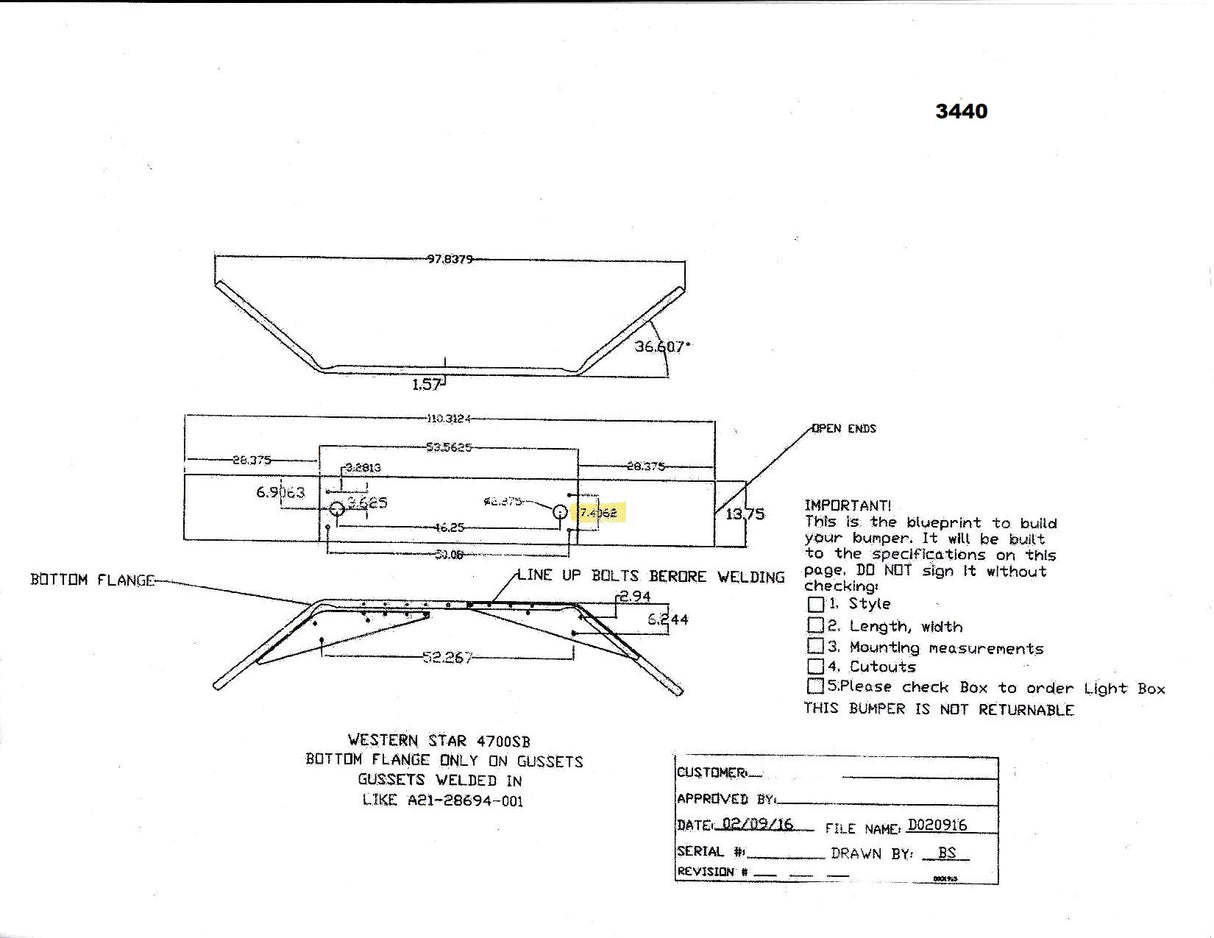 Freightliner 114SD Set Back Axle Bumper 3440