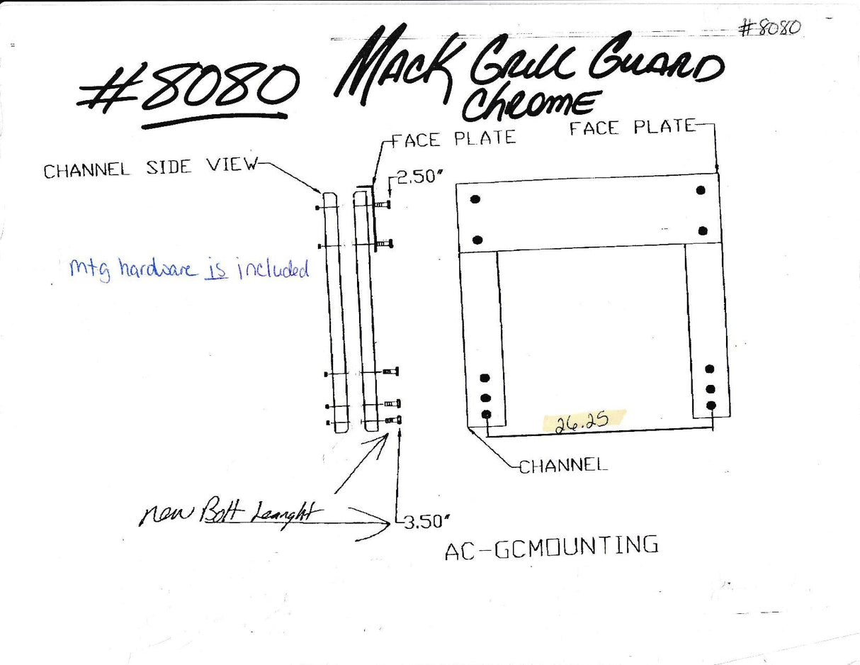 Mack RD 688S & RD 6900S Granite and DM new aftermarket steel chrome grille guard.