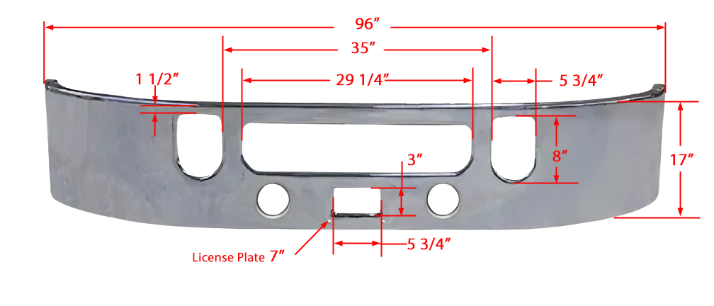 Mack Vision CXU Pinnacle Steel Chrome Bumper w/Tow Holes & Fogs 2006 & Up