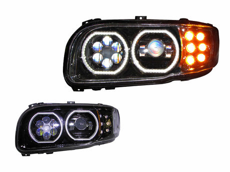 Aftermarket Truck Parts: Peterbilt 388 / 389 LED Headlight Black W/Halo Rings LH