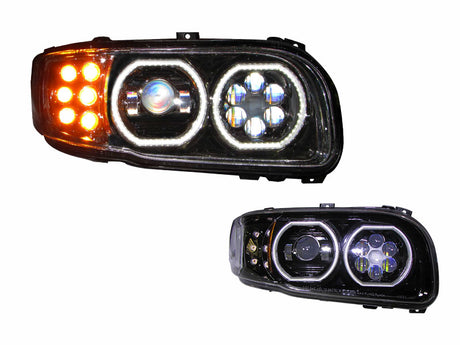 Aftermarket Truck Parts: Peterbilt 388 / 389 LED Headlight Black W/Halo Rings RH