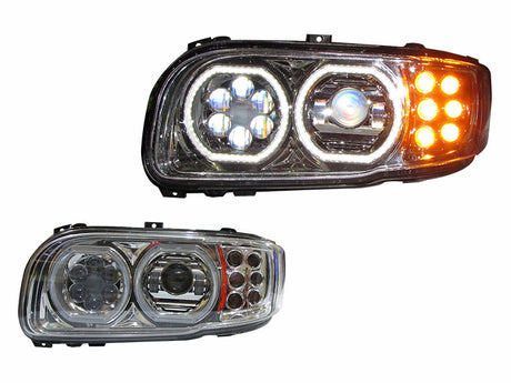 Aftermarket Truck Parts: Peterbilt 388 / 389 LED Headlight Chrome W/Halo Rings LH