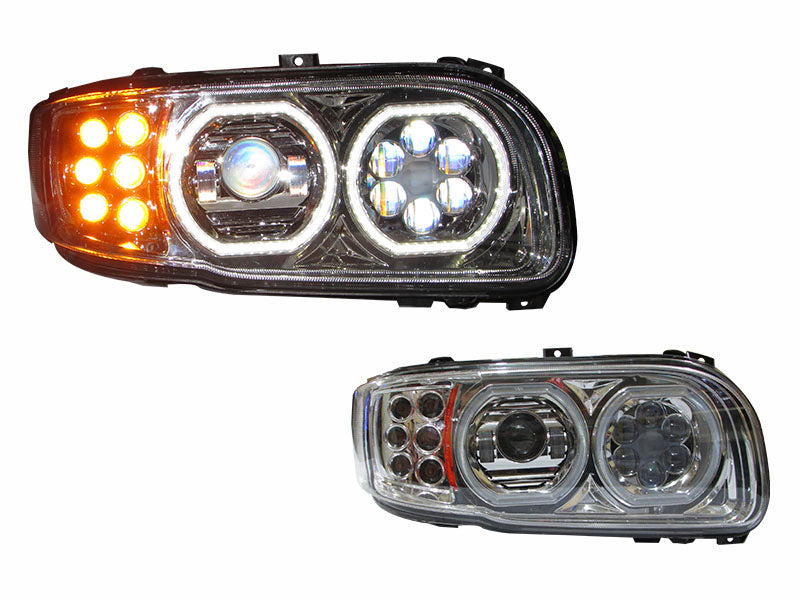 Aftermarket Truck Parts: Peterbilt 388 / 389 LED Headlight Chrome W/Halo Rings RH