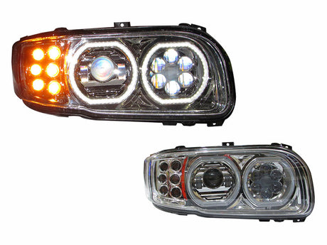 Aftermarket Truck Parts: Peterbilt 388 / 389 LED Headlight Chrome W/Halo Rings RH