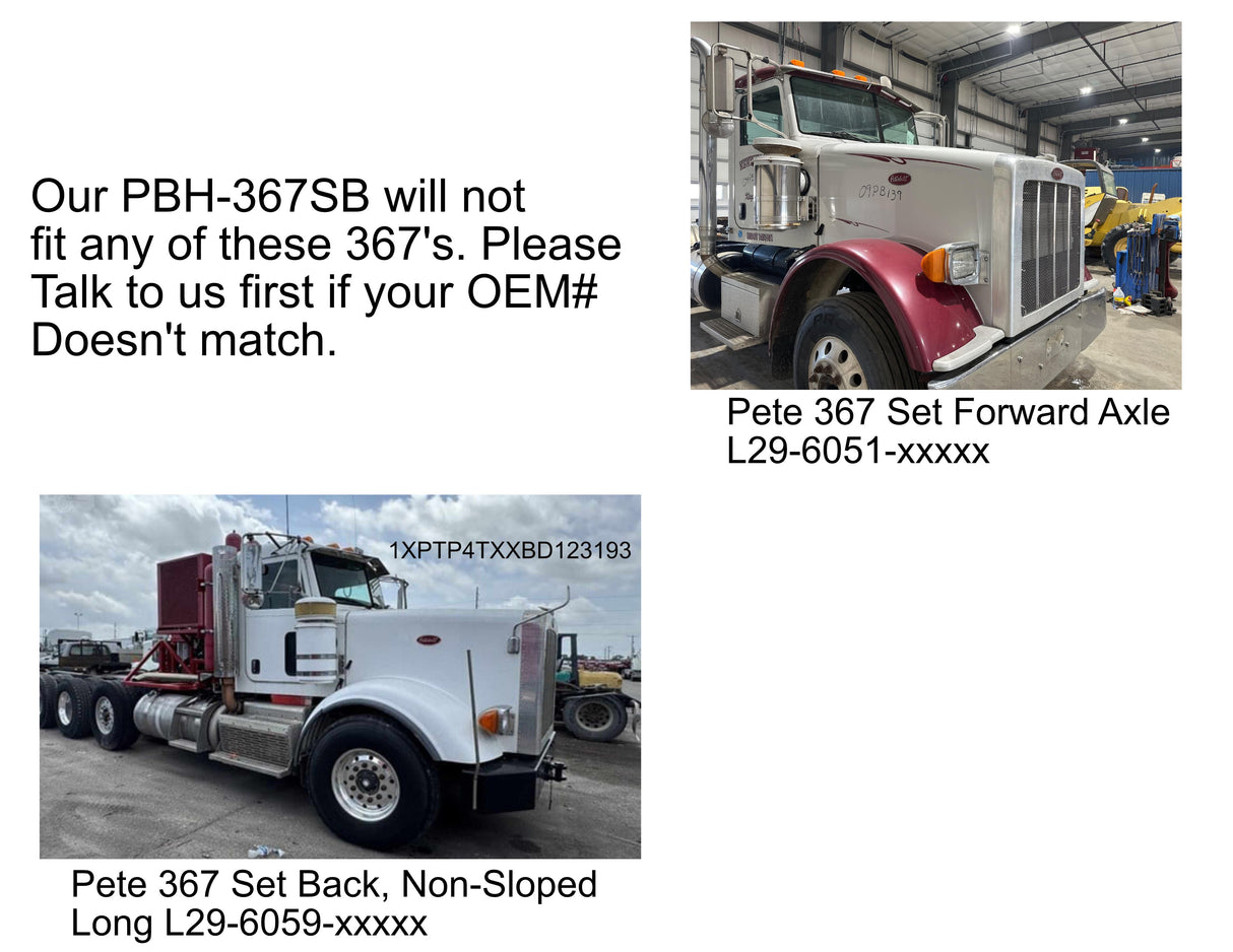 DuraBuilt Peterbilt 367 Fiberglass Hood | Set Back Axle | Modified Design | PBH-367SB
