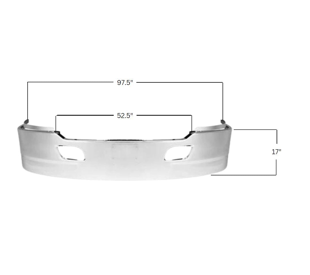 DuraBuilt Kenworth T680 Steel Chrome Bumper | 17" W/Tow Holes | KWB-680C