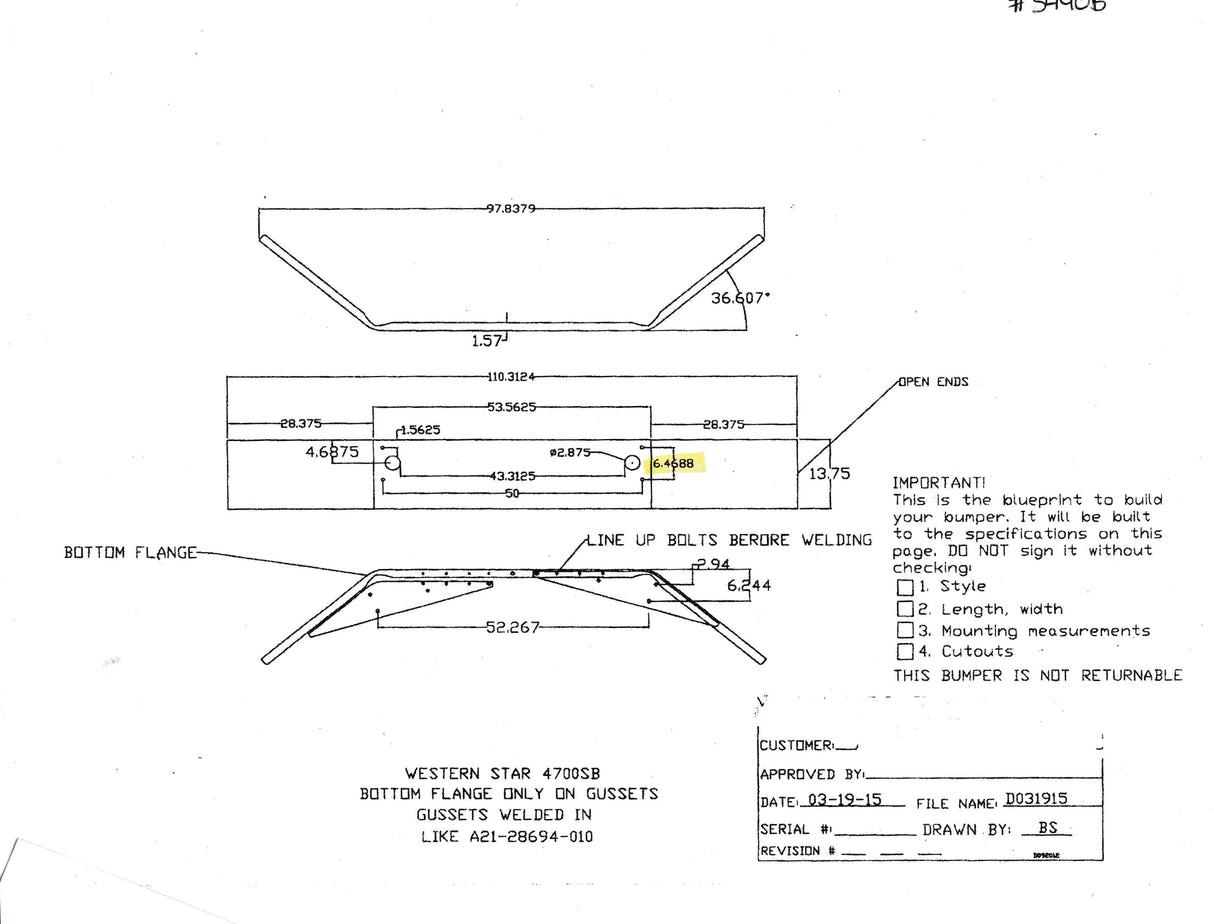 Western Star 4700 Set Back Axle Chrome Steel Bumper