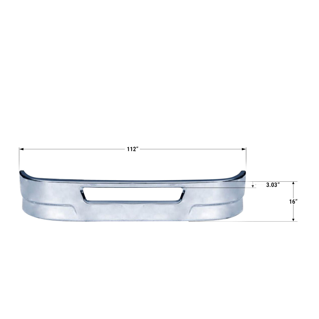 Aftermarket Chrome 16" Steel Bumper, Fits Kenworth T-270 & T-370