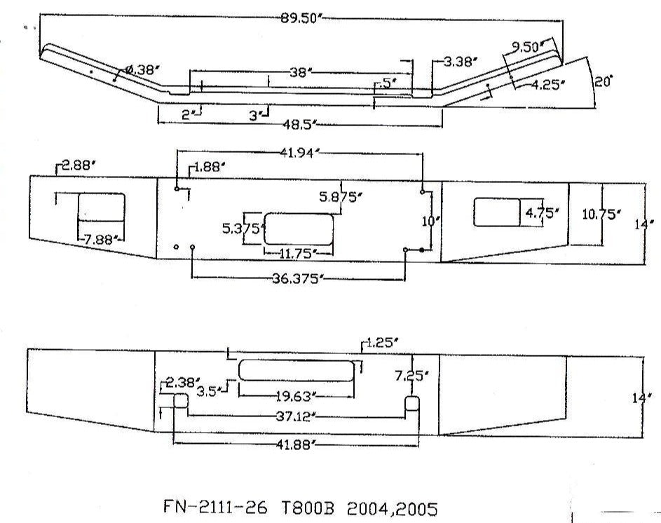 Aftermarket 14" Tapered Bumper, Fits Kenworth T-800 / T-880 With Fog Light Hole Cutouts