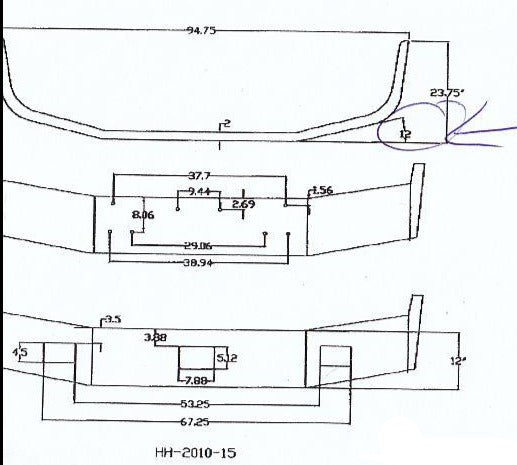 12" Steel Chrome Bumper With Fog Light Hole Cutouts for Peterbilt 377 - Big Truck Hoods