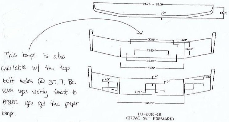 Peterbilt 377 Forward Axle Steel Chrome Bumper With Fog Light Hole Cutouts - Big Truck Hoods