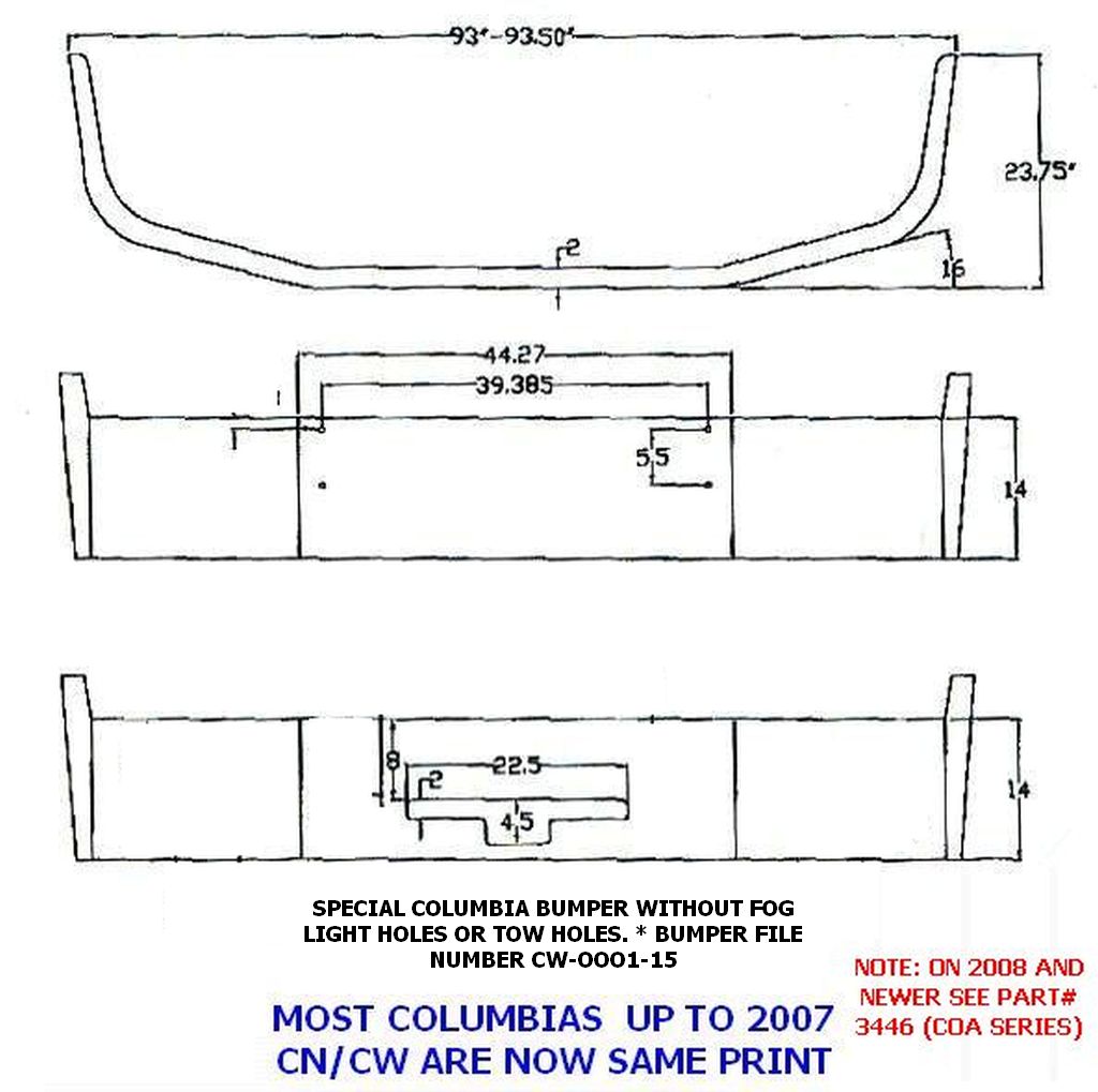 Freightliner Columbia Bumper Steel Chrome Without Fog Light Hole Cutouts 14 in