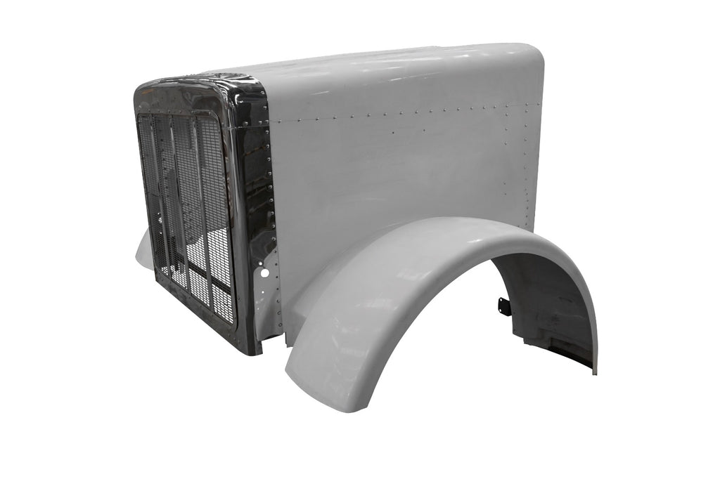 Durabuilt Fiberglass Hood, SS Grill, Surround for Peterbilt 379 Short