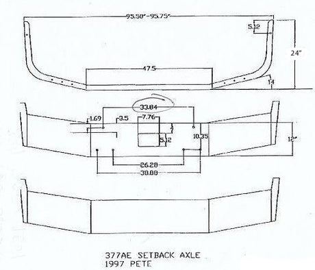 Peterbilt 377 Setback Axle Steel Chrome Bumper With OUT Fog Light Hole Cutouts