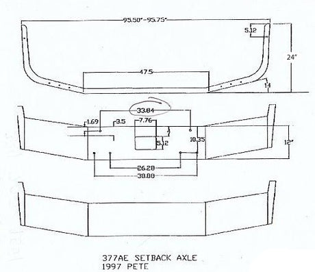 Peterbilt 377 Setback Axle Steel Chrome Bumper With Fog Light Hole Cutouts