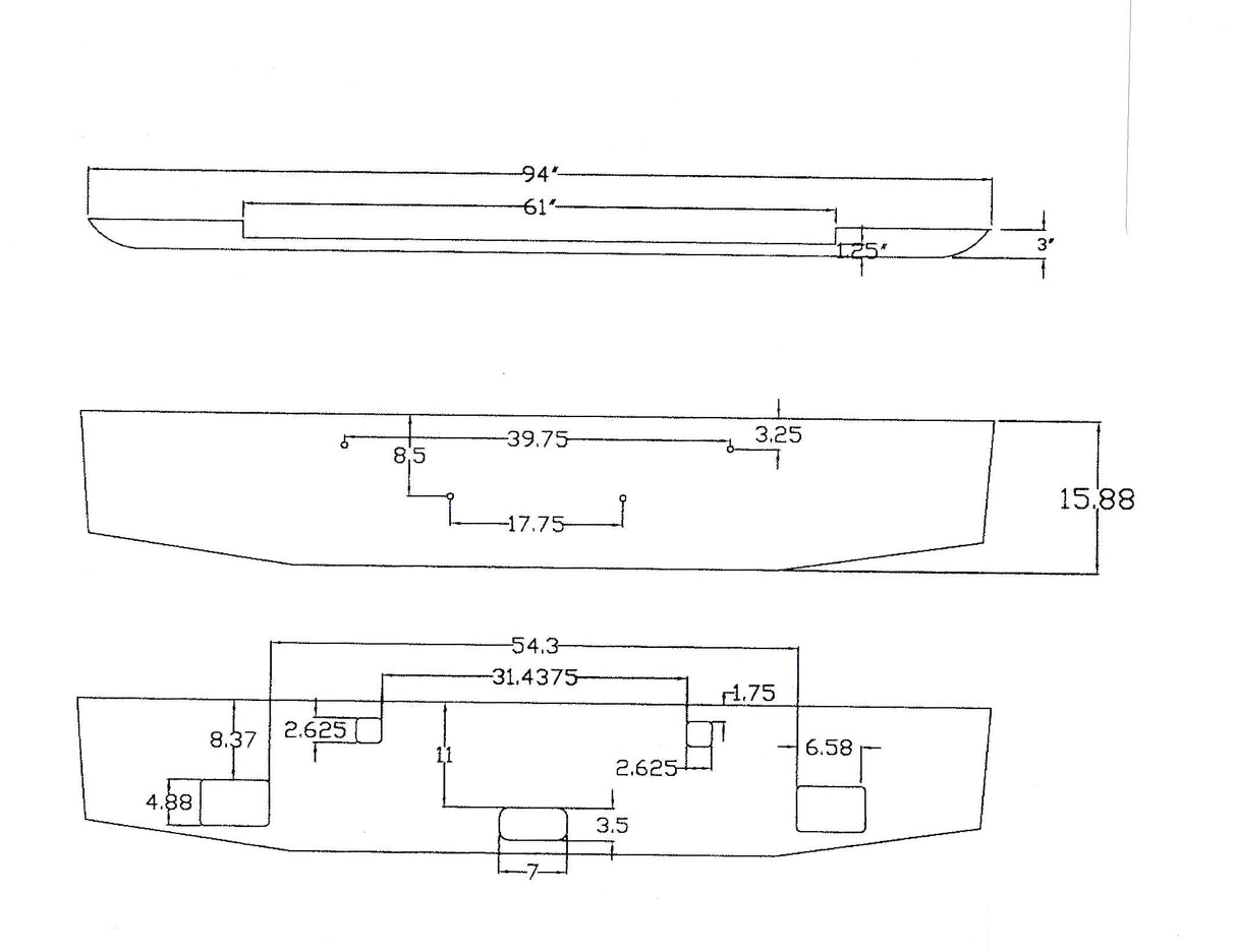Aftermarket Chrome Steel Bumper, Fits Kenworth W900B With Fog Light Cutouts