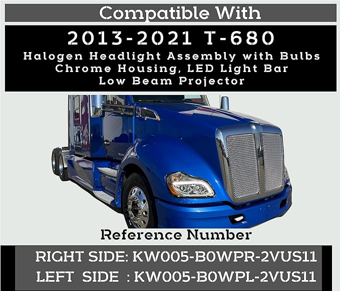 Eagle Eyes Headlight, Fits Kenworth T680 Chrome Projector Headlights Left Side, KW2502102