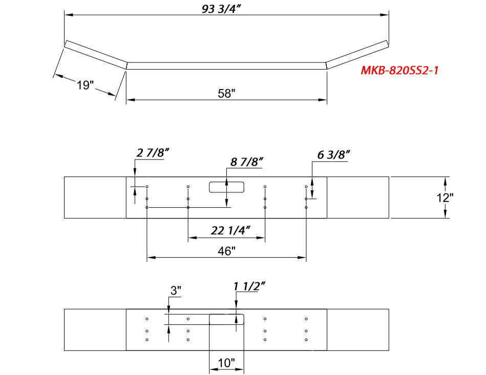 Stainless Steel 12" bumper- 1 tow hole for Mack Model GU713 / CTP 713 / RD Year 2008-UP