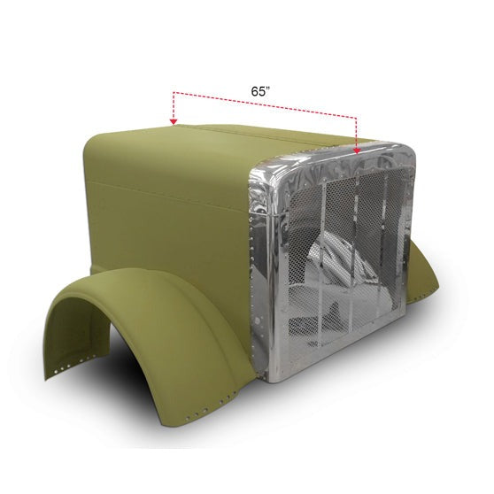 Peterbilt 388/389 Short Aluminum Hood With Stainless Grill & Surround with Fiberglass Fenders