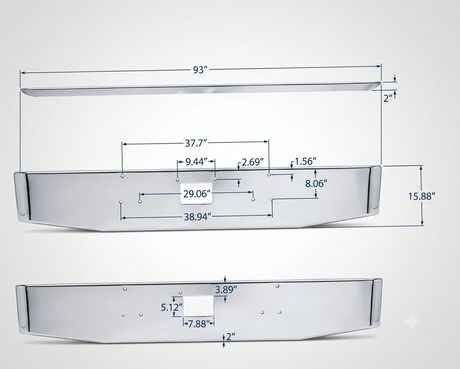 DuraBuilt Peterbilt 379 Stainless Steel Bumper | 16" Tapered & Rolled | No Fogs | PBB-570SS6TR4