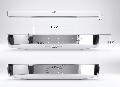DuraBuilt Peterbilt 365 / 367 / 388 / 389 / 567 Stainless Steel Bumper | 16" Tapered & Rolled | Bolt-On Tow Pin | PBB-870SS6TR4
