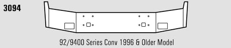 International 9200 / 9400 Steel Chrome Bumper With Fog Light Hole Cutouts (1996 & Older) - Big Truck Hoods