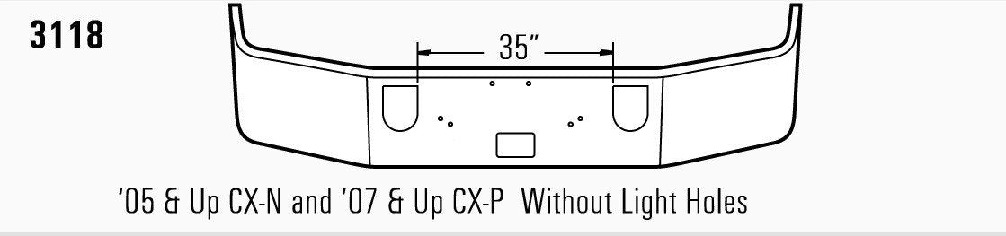 Mack CX-N '05 & Up CX-P '07& Up Steel Chrome Bumper 2005- Up. 16?. With out fog ligh - Big Truck Hoods