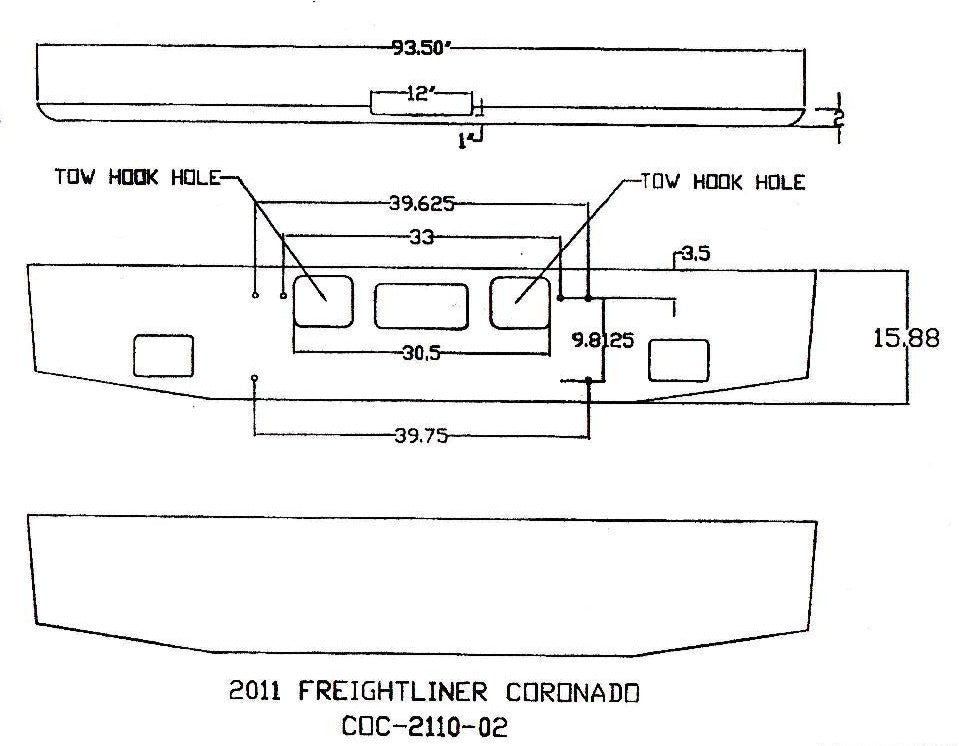 Freightliner Coronado Bumper Steel Chrome with Fog Lights 3444WL *Cosmetic Blemish