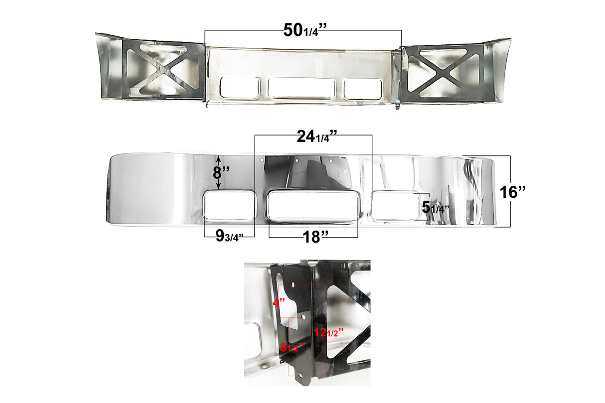 Peterbilt 387 Steel Chrome Bumper 1999 & Up W/Brackets - Big Truck Hoods